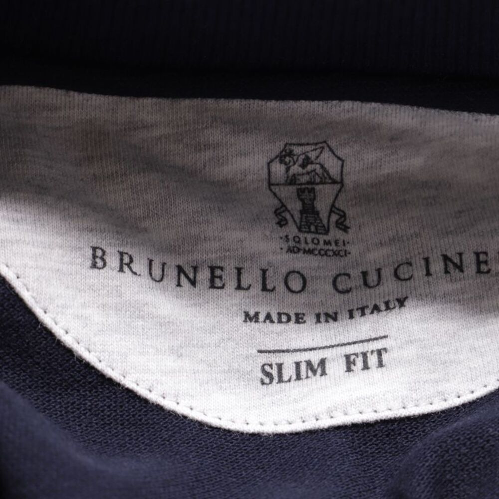 Brunello Cucinelli Logo Embroidered Polo Shirt in Navy Blue Cotton - Picture 4 of 5
